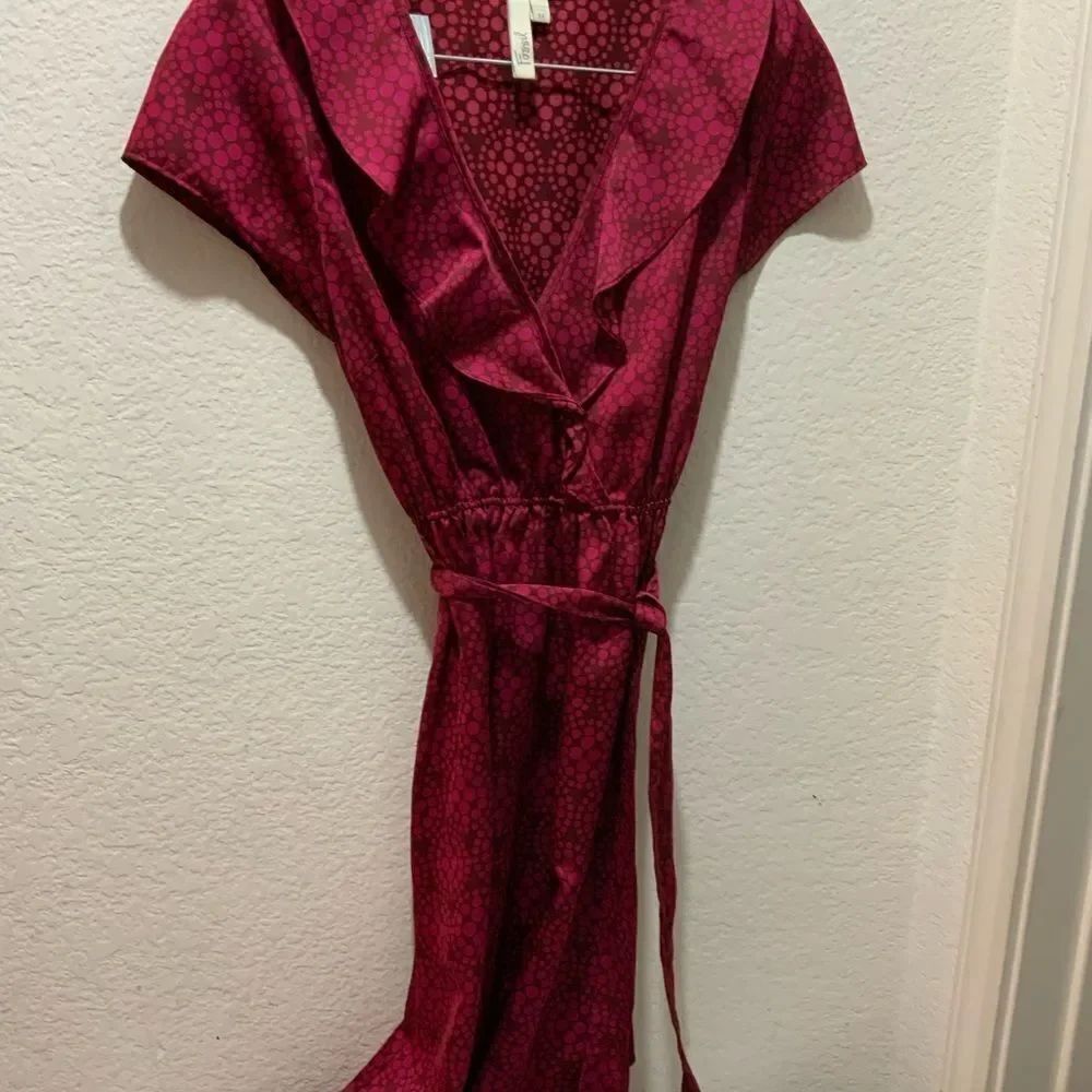 Fossil Red and pink polka dot dress with ruffles size medium